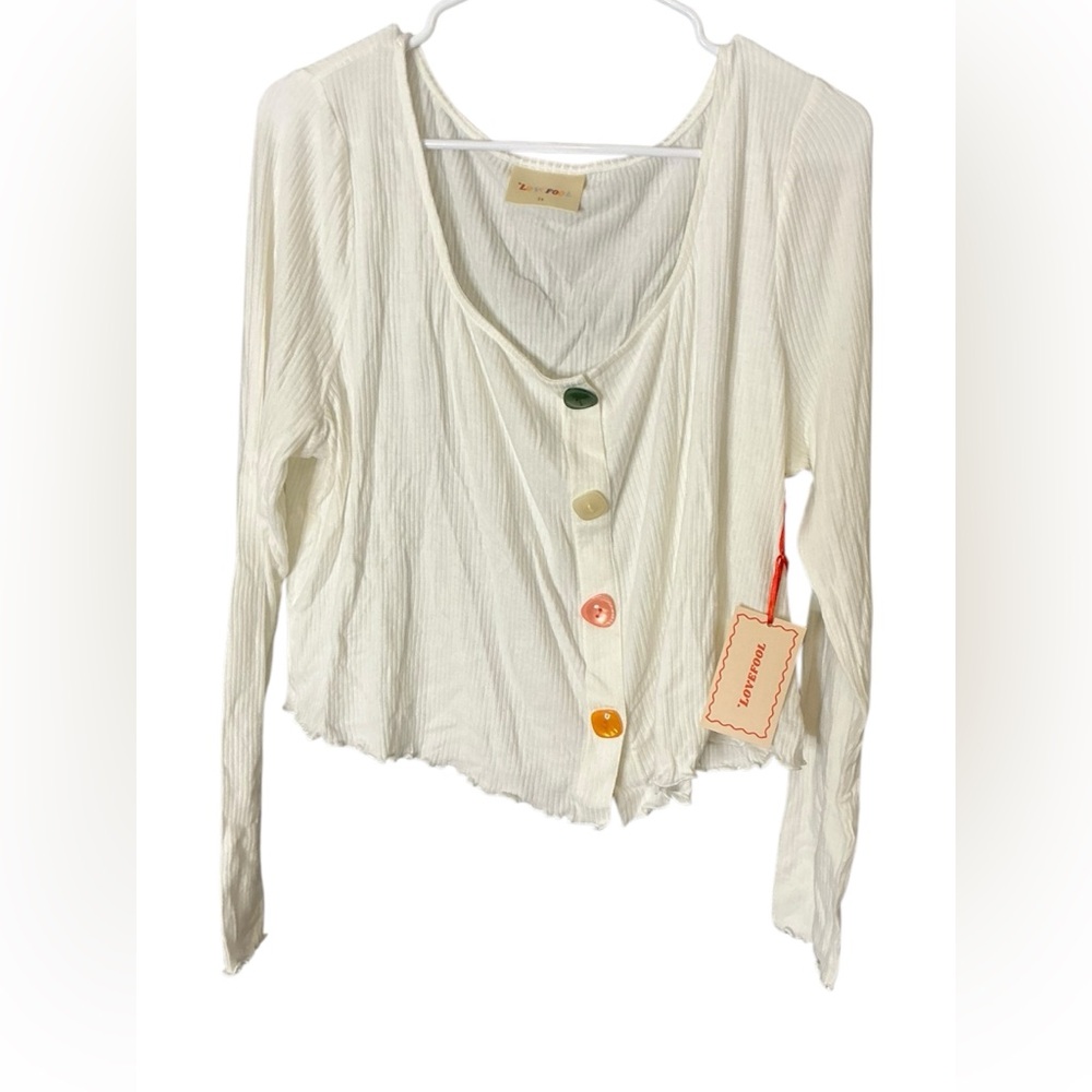 Cream Long Sleeve Crop Button Down Top